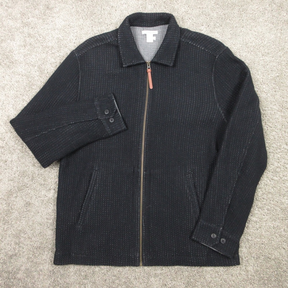 Carbon2cobalt Sweater Mens Medium Black Full Zip Collared Knit Jacket Pockets
